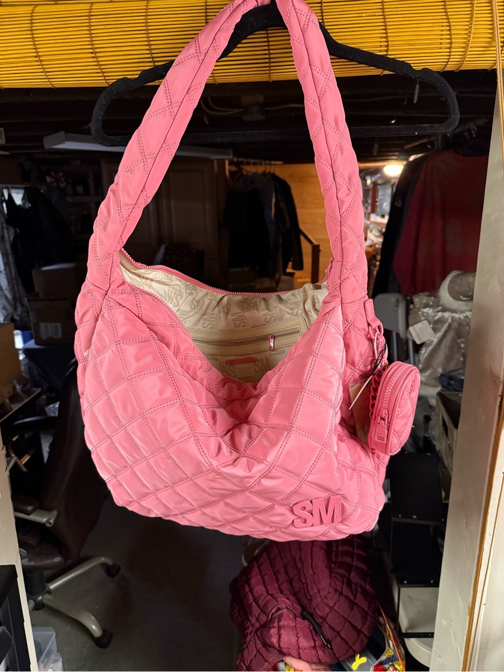 Steve Madden Pink Quilted Shoulder Bag with Coin Pouch